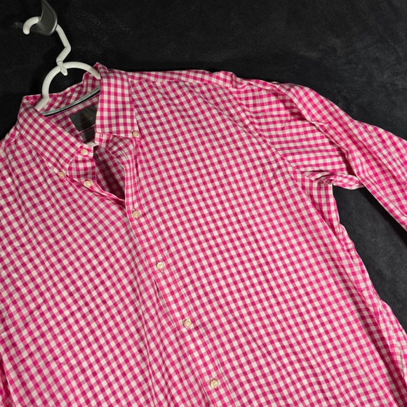 Thomas Dean Pink Gingham Check Button Down‎ Long Sleeve Shirt Mens Size L - Picture 1 of 7
